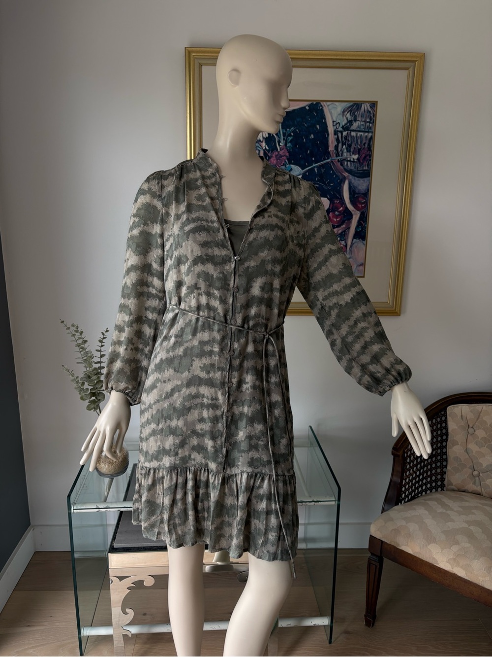 Inwear Womens Green Patterned Tiered Long-Sleeve Dress